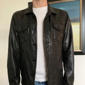 All Saints Mens Black Leather Jacket